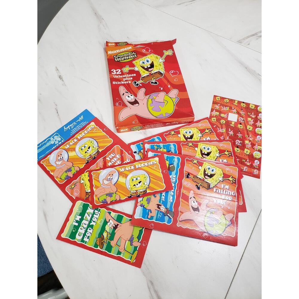 SpongeBob Nickelodeon 32‎ Valentines Cards with Stickers VTG 2000'S y2k